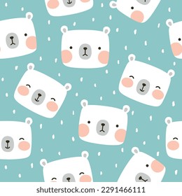 Teddy Bear Seamless Pattern Background, Happy cute bear, Cartoon Panda Bears Vector illustration for kids forest background with dots