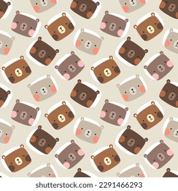 Teddy Bear Seamless Pattern Background, Happy cute bear, Cartoon Panda Bears Vector illustration for kids forest background with dots