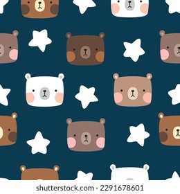 Teddy Bear Seamless Pattern Background, Happy cute bear, Cartoon Panda Bears Vector illustration for kids forest background with dots