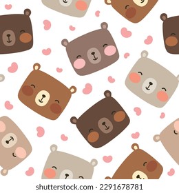 Teddy Bear Seamless Pattern Background, Happy cute bear, Cartoon Panda Bears Vector illustration for kids forest background with dots