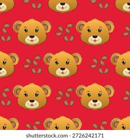 Teddy Bear Seamless Pattern Background, Happy cute bear, Cartoon Panda Bears Vector illustration for kids forest background with dots