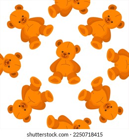 Teddy bear seamless pattern. Happy cute Toy Bear. Design for textile, fabric, gift paper. Vector