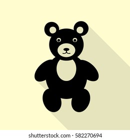 Teddy bear sign illustration. Black icon with flat style shadow path on cream background.