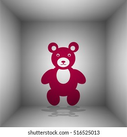 Teddy bear sign illustration. Bordo icon with shadow in the room.