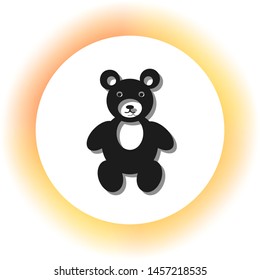 Teddy bear sign illustration. Dark icon with shadow on the glowing circle button. Illustration.