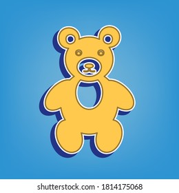 Teddy bear sign illustration. Golden Icon with White Contour at light blue Background. Illustration.