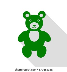 Teddy bear sign illustration. Green icon with flat style shadow path.