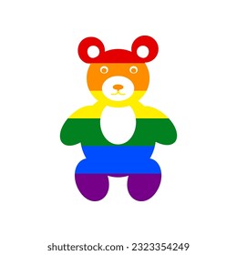 Teddy bear sign illustration. Rainbow gay LGBT rights colored Icon at white Background. Illustration.