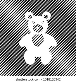 Teddy bear sign illustration. Vector. Icon. Hole in moire background.