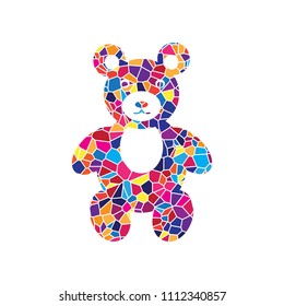 Teddy bear sign illustration. Vector. Stained glass icon on white background. Colorful polygons. Isolated.