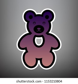 Teddy bear sign illustration. Vector. Violet gradient icon with black and white linear edges at gray background.