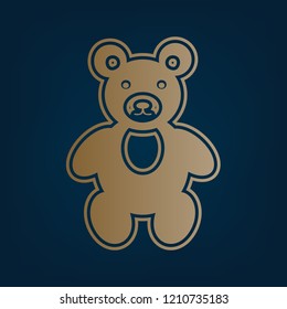 Teddy bear sign illustration. Vector. Golden icon and border at dark cyan background.