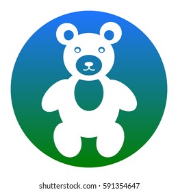 Teddy bear sign illustration. Vector. White icon in bluish circle on white background. Isolated.
