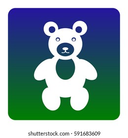 Teddy bear sign illustration. Vector. White icon at green-blue gradient square with rounded corners on white background. Isolated.