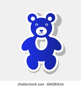Teddy bear sign illustration. Vector. New year bluish icon with outside stroke and gray shadow on light gray background.
