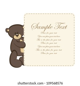teddy bear with a sign on a white background