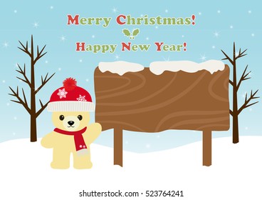 Teddy bear and signboard