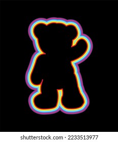 teddy bear silhouette vector drawing with aura colors and black background