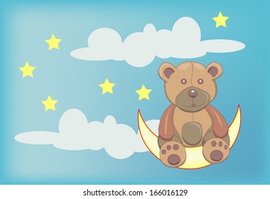 teddy bear siting on moon