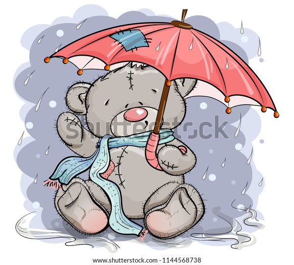 Teddy Bear Sitting Under Umbrella Background Stock Vector (Royalty Free ...