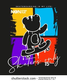 Teddy bear skateboarding on colorful background. Vector illustration for t-shirt prints, posters and other uses
