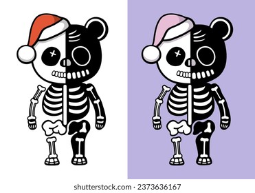 Teddybär-Skelettgrafik für gotische Weihnachtsdekorationen. Creepy-Plüschspielzeug Feiertage. Minimalistische Vektorgrafik für druckbare Produkte. Creepmas- und Hallowdays-Karte.