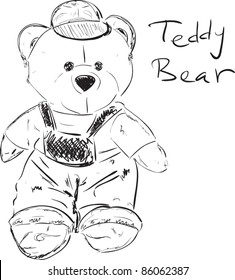 Teddy Bear Sketch Cartoon Vector Illustration