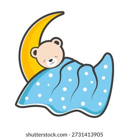 Oso de peluche durmiendo en la luna logo Vector
