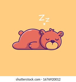 Teddy Bear Sleeping Vector Icon Illustration. Lazy Bear Mascot Cartoon Character. Animal Icon Concept White Isolated. Flat Cartoon Style Suitable for Web Landing Page, Banner, Flyer, Sticker, Card