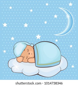 The teddy bear sleeps. Illustration of cute Teddy Bear sleeps on cloud. Vector illustration.