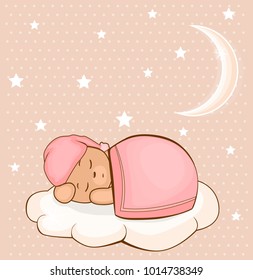 The teddy bear sleeps. Illustration of cute Teddy Bear sleeps on cloud. Vector illustration.