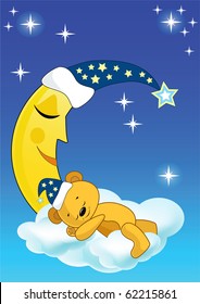 The teddy bear sleeps. Vector illustration.