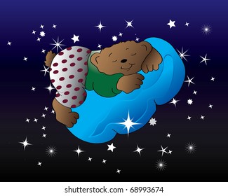 The teddy bear sleeps. Vector illustration