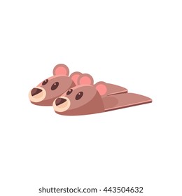 Teddy Bear Slippers Cute Childish Style Light Color Design Icon Isolated On White Background