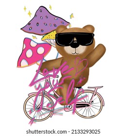 Oso de peluche y slogan.slogan con gafas de sol de oso ilustración vectorial