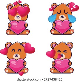 Oso de peluche sonriente que dice te amo, emoji Vector