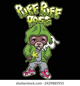 Teddy Bear Smoking Weed Streetwear Graffiti Cartoon illustration. Vector graphic for t-shirt prints and posters