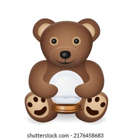 Teddy bear with snow globe on a white background. Vector illustration.
