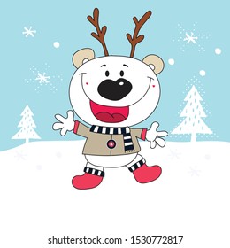 teddy bear in the snow vector illustration, Christmas card with teddy bear
