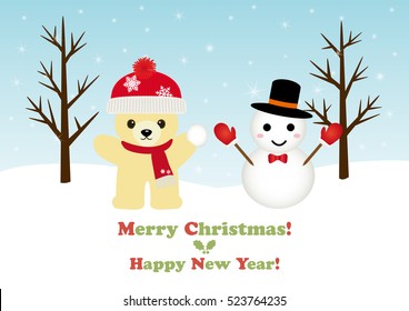 Teddy bear and snowman