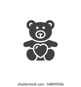Teddy bear soft toy with heart icon vector, filled flat sign, solid pictogram isolated on white. Symbol, logo illustration