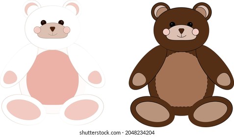 Teddy bear. Soft toy. Vector illustration. Whute teddy bear. Brown teddy bear