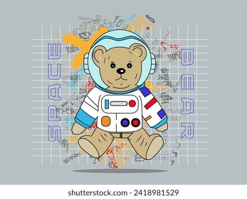 teddy bear space and graffiti slogan 