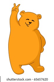 Teddy bear standing and showing victory sign