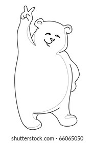 Teddy bear standing and showing victory sign, contours