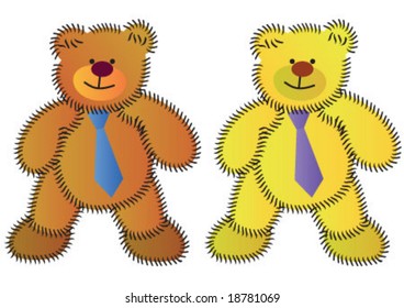 Teddy bear is standing in two colors