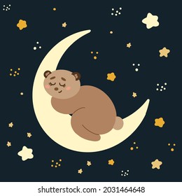 Teddy bear and stary sky. Vector illustration.