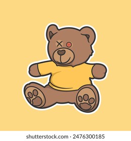 Teddy Bear Sticker Vector Cute Illustration