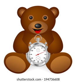 Teddy bear stopwatch on a white background. Vector illustration.