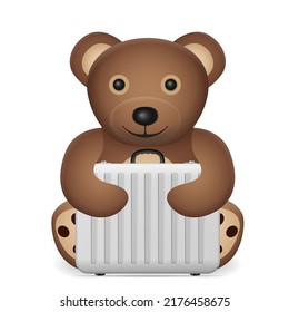 Teddy bear with suitcase on a white background. Vector illustration.